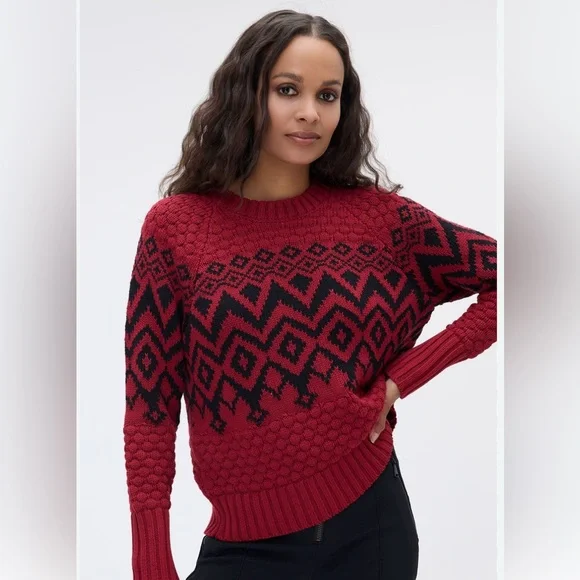 NWT Alp N Rock Selena II Crew Neck Sweater Deep Red Fair Isle Winter Ski XL